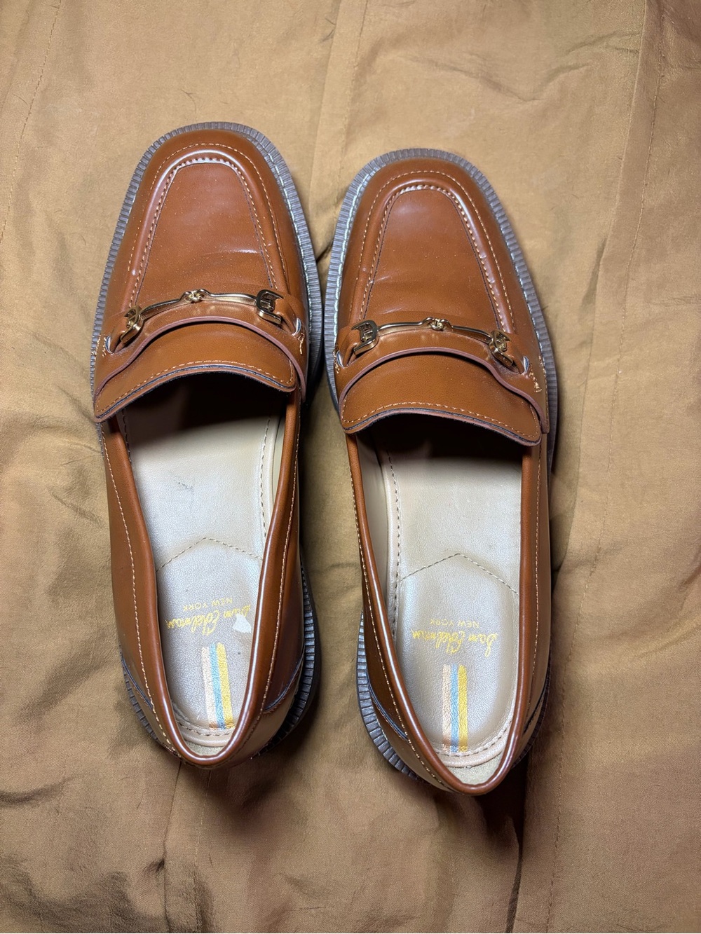 Sam Edelman Laurs Chestnut Brown Leather horse bit Platform Lug Sole Loafer 9.5